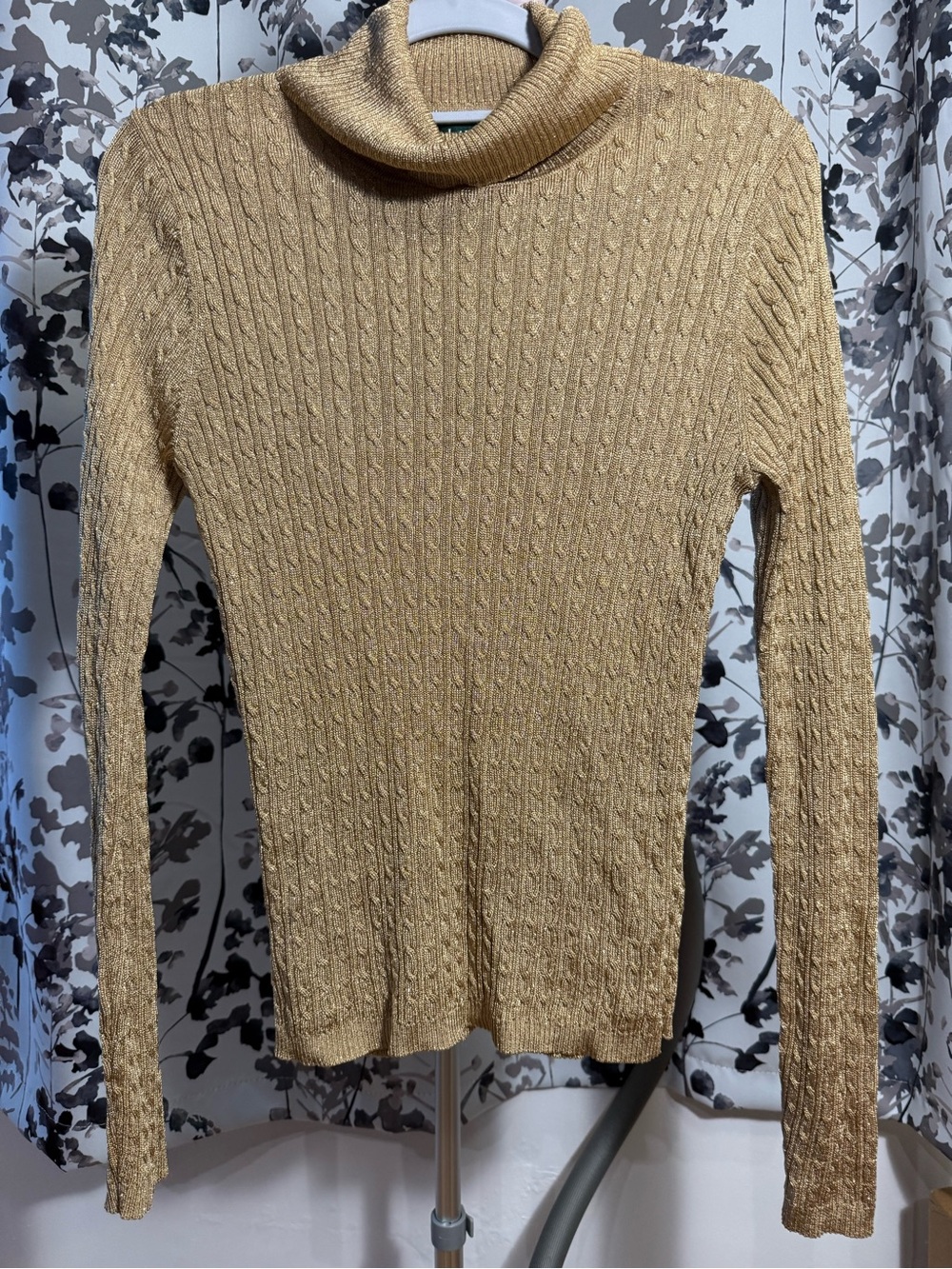 Ralph Lauren Metallic Gold Cable-Knit Turtleneck Sweater